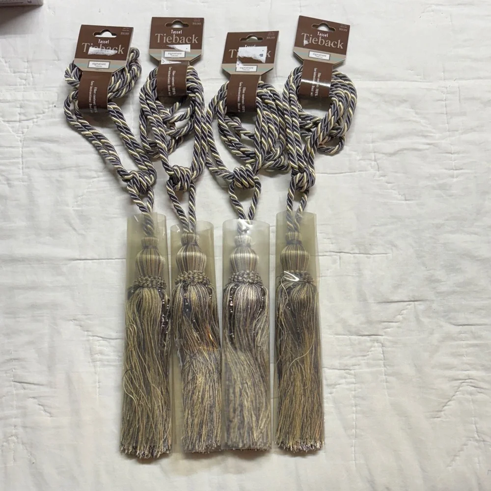 Signature Collection Elegant Silver & Cream Tassel Curtain Tiebacks Set of 4 NWT